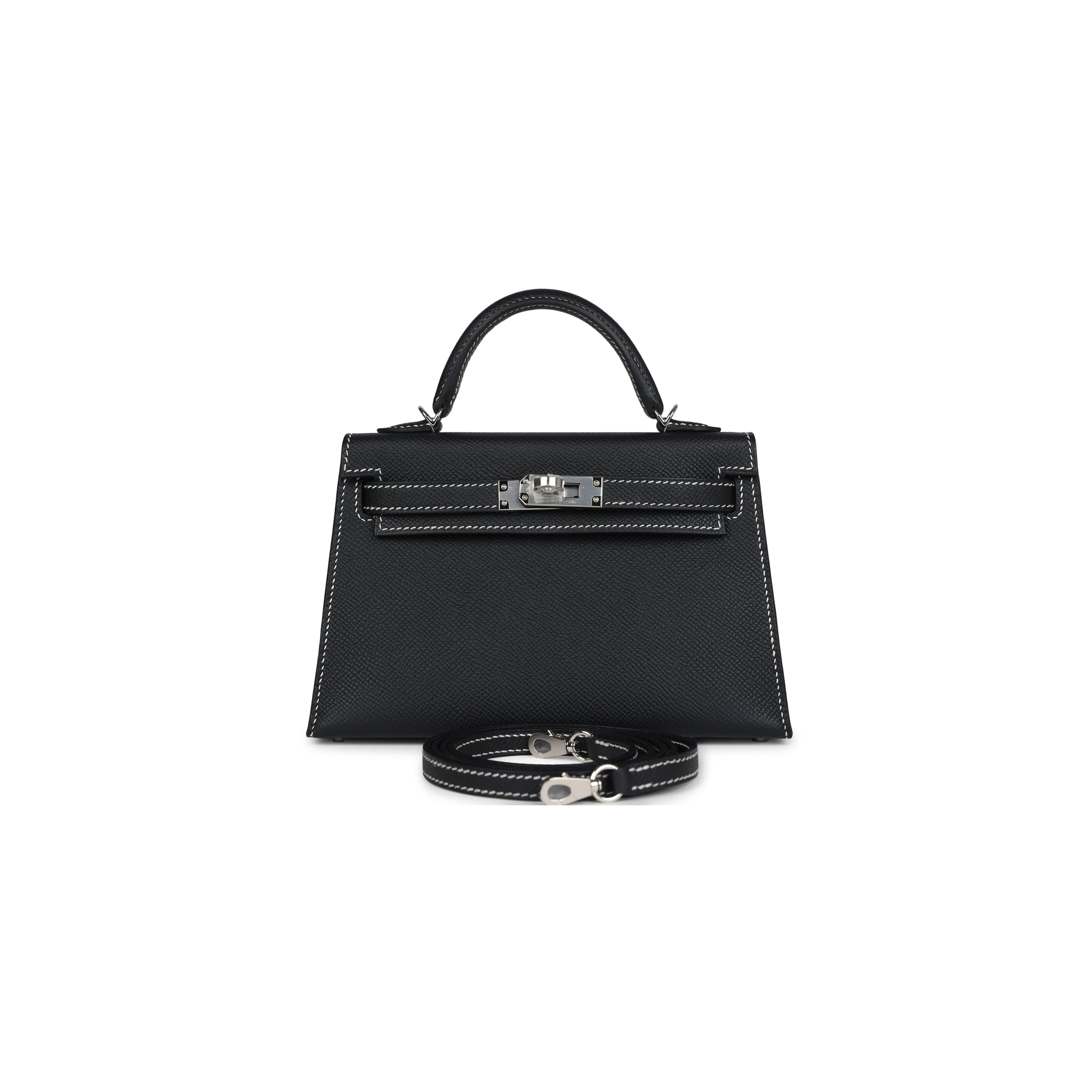 HERMÈS MASTER MINI KELLY II BLACK VERSO EPSOM PALLADIUM HARDWARE (19*12*5.5cm)